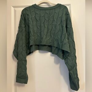 Double Zero Cable Knit Cropped Sweater - Dark Green